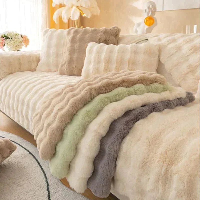 Sofaüberwurf aus Plüsch | Rutschfest | Dickes Kaninchenfell-Design | Waschbar & Weich