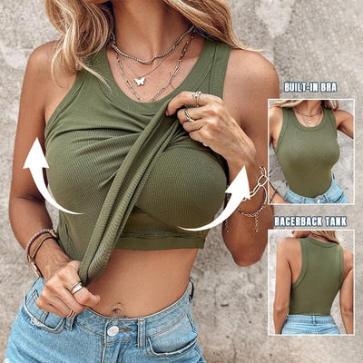 Damentop mit integriertem BH | Nahtloser Halt & volle Abdeckung | Figurformender Rippstrick mit 4-Wege-Stretch