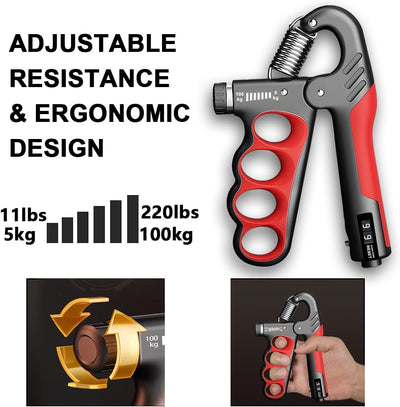 Handtrainer mit Zähler | Verstellbarer Widerstand | Griffkraft- & Unterarmtraining | Kompakt & Ergonomisch