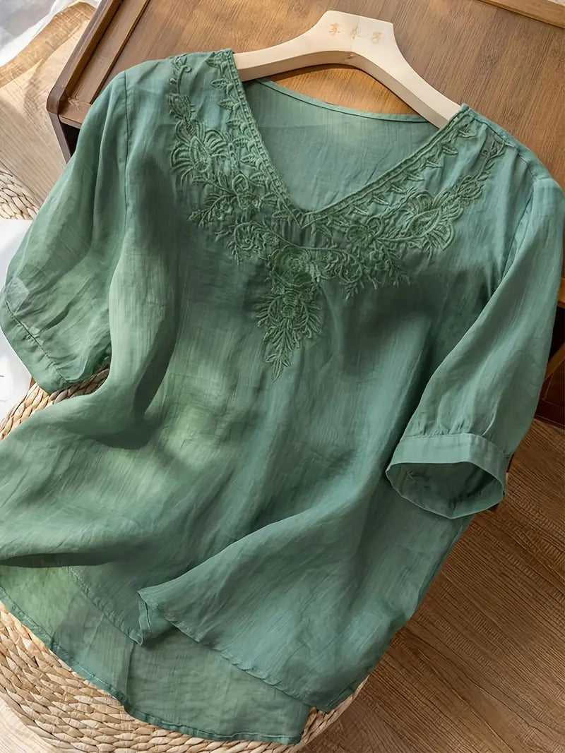 Felicia | Vintage Floral Oberteil mit V-hals