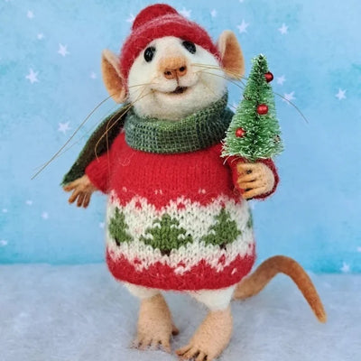 Handgefertigte Filzmaus | Weihnachtsdeko & Geschenkidee | Nadelgefilzt aus Wolle & Stoff | Nachhaltig