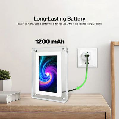 Digitaler Bilderrahmen mit Video | 7" HD Display | Wiederaufladbar & Speicher 2 GB