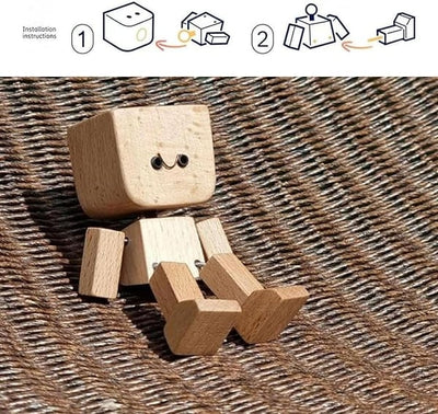 Holzfigur | Handgefertigtes Wackel-Dekoobjekt | 12 magnetische Gesichtsausdrücke | Auto & Schreibtisch