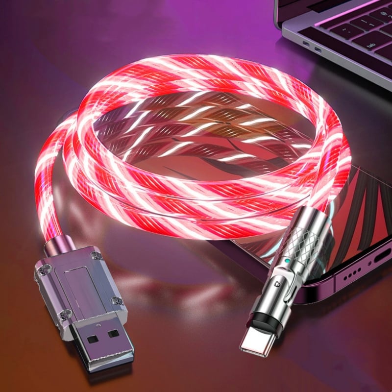 Schnellladekabel mit LED-Lichteffekt | 540° drehbarer Stecker | USB Kabel mit Schnellladung
