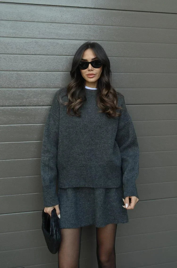 Damen Strick Zweiteiler | Überdimensional Pullover & Minirock | Herbst Outfit