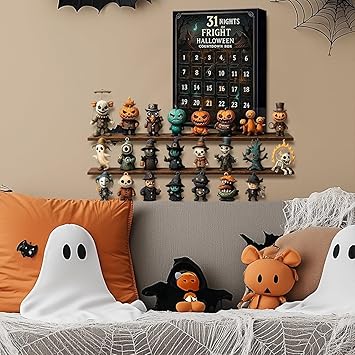 Halloween Rückwärtszähler Kiste | 31 Nächte des Gruselns | Adventskalender mit 31 Überraschungen | Figuren, Anhänger & Deko