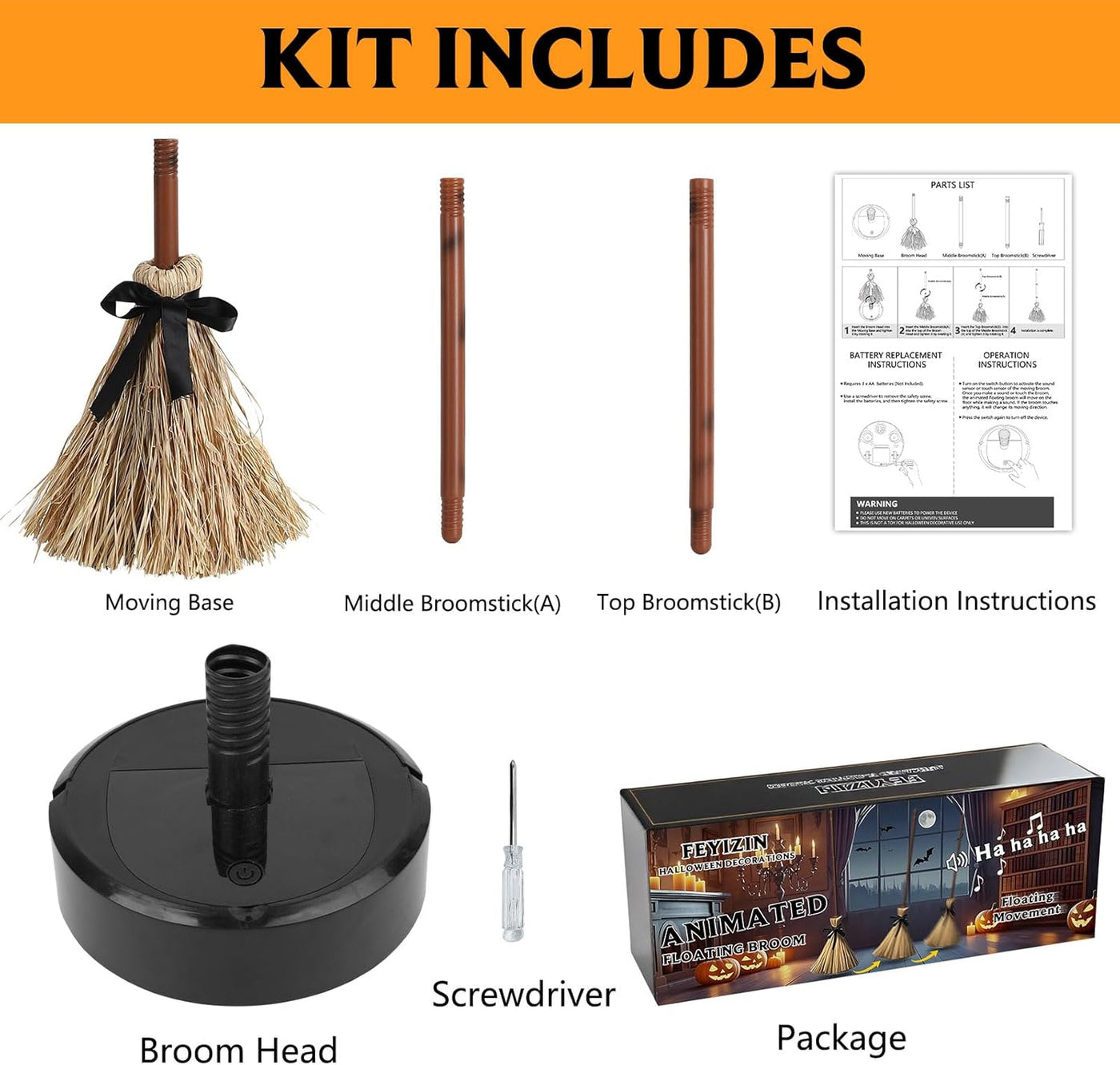 Halloween Hexenbesen Dekoration | Beweglich & Sound-aktiviert | Animationsfigur mit Hexenlachen