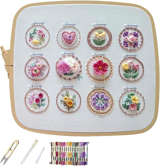 Stickrahmen Set „Kleiner Blumenrahmen“ | DIY Stickerei | 12 Designs | Für Anfänger