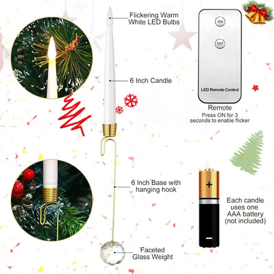 Weihnachtsbaum LED-Kerzen Set | 12 Stück mit Fernbedienung & Timer | Warmweißes Flackern | Flameless & sicher