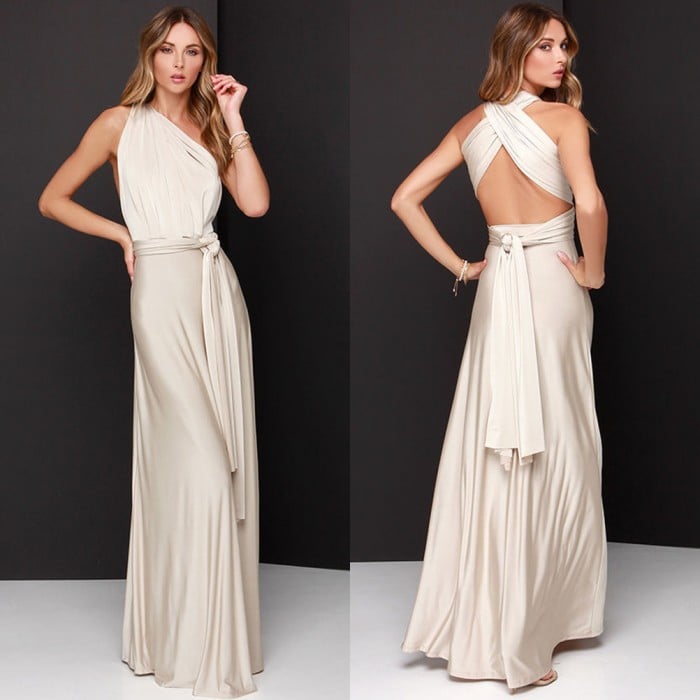 Damen Wickel-Maxikleid | 24 Tragevarianten | Ärmellos & elegant | Perfekt für Hochzeit, Party & Abend