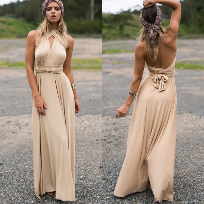 Damen Wickel-Maxikleid | 24 Tragevarianten | Ärmellos & elegant | Perfekt für Hochzeit, Party & Abend
