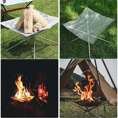 Faltbare Feuerstelle aus Edelstahl | Leicht & Tragbar | Camping Feuerkorb mit Netz & Tragetasche | Für Outdoor & Garten