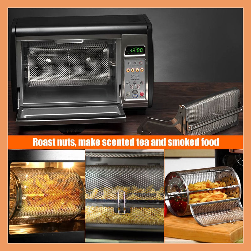 Rotierender Edelstahl-Backkäfig | 360° Heißluftfritteusen-Röstkorb | Gleichmäßiges Backen ohne Umdrehen