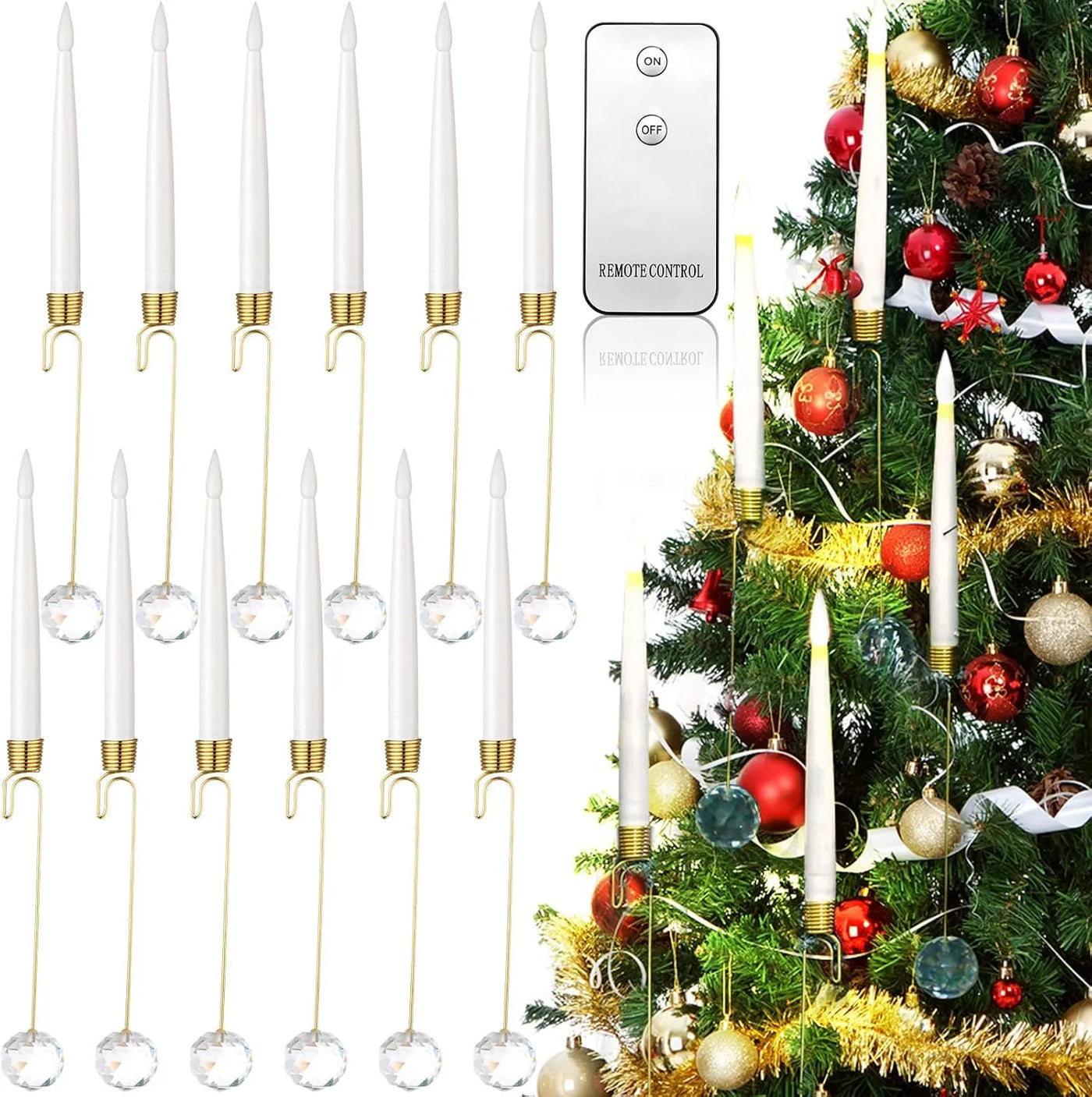 Weihnachtsbaum LED-Kerzen Set | 12 Stück mit Fernbedienung & Timer | Warmweißes Flackern | Flameless & sicher