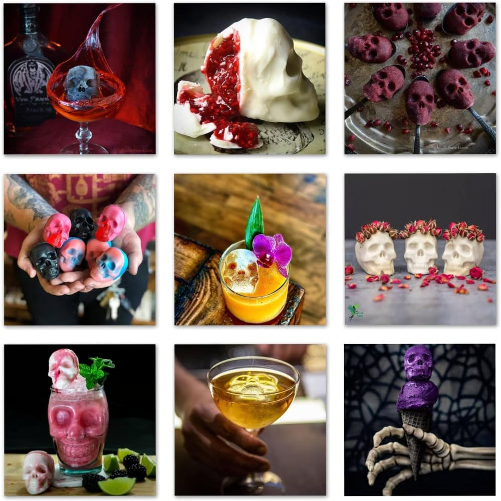 Halloween Eiswürfelform Schädel | 3D Silikonform | Mit Deckel & Trichter