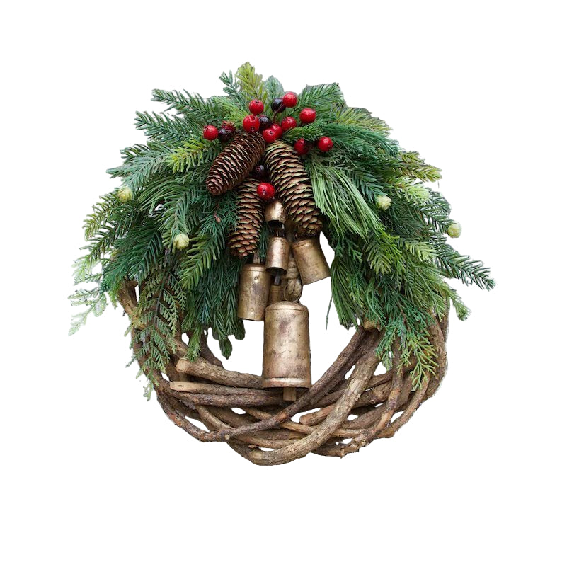 Boho Weihnachtskranz mit Glocken | Tür- & Wanddekoration | Handgefertigt