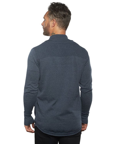 Herren Cardigan Strickjacke | Slim Fit | Leichtes Strickmaterial mit Stretch | Schalkragen & Taschen | Oat/Graphite/Blue