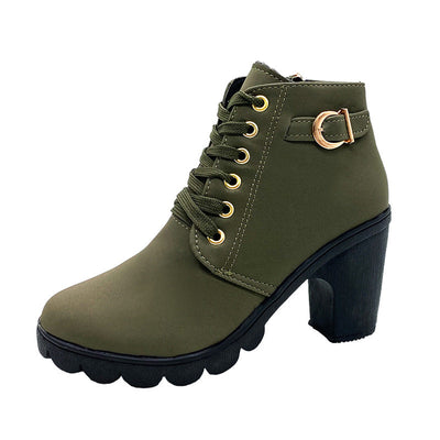 Damen Stiefeletten mit Blockabsatz | Warm Gefüttert | Rutschfeste Sohle | Goldene Details
