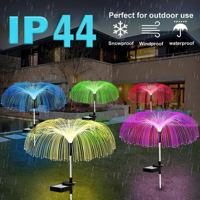 Solar Gartenleuchte | Quallen-Design mit Glasfasern | Warmweiß & 7-Farbig | Wasserdicht