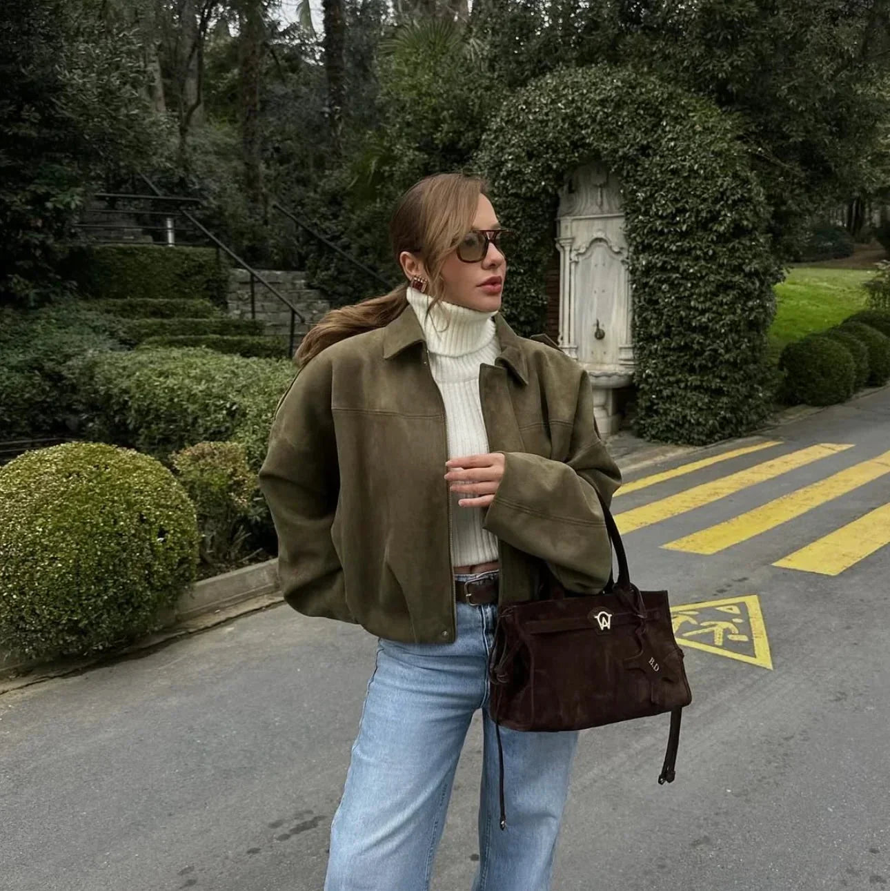 Damen Überdimensional Jacke | Weiche Wildlederoptik | Voll gefüttert | Khaki