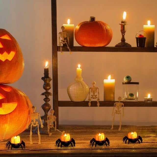 Halloween LED Kürbislampe mit Spinne | Warmweißes Licht | Batteriebetrieben & Sicher | Deko für Innen & Außen