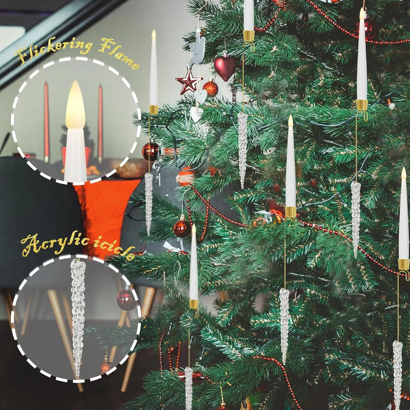 Weihnachtsbaum LED-Kerzen Set | 12 Stück mit Fernbedienung & Timer | Warmweißes Flackern | Flameless & sicher