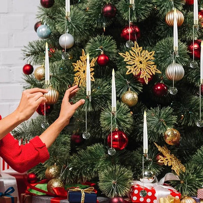 Weihnachtsbaum LED-Kerzen Set | 12 Stück mit Fernbedienung & Timer | Warmweißes Flackern | Flameless & sicher