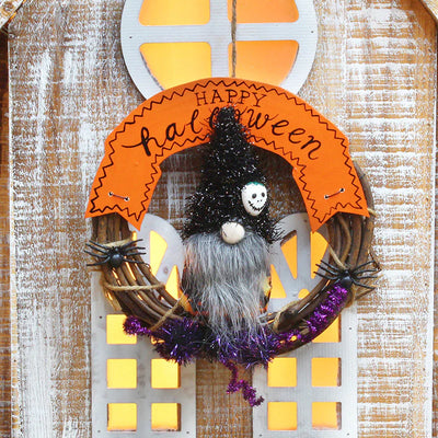 Halloween Türkranz mit Stoffpuppe | Handgefertigter Rattan-Kranz | Herbst & Thanksgiving Deko | Für Tür, Fenster & Garten