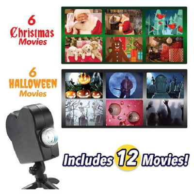 Halloween Projektor mit Leinwand & Stativ | Holografische 3D-Videos | LED wetterfest | Für Halloween & Weihnachten