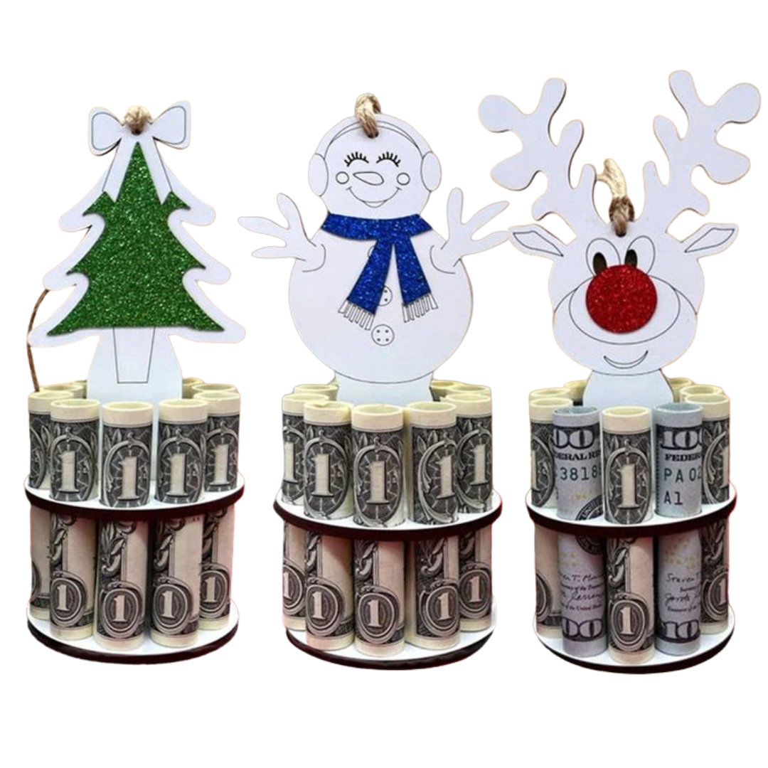 Weihnachts Geldhalter Anhänger | Holz Ornament zum Aufhängen | Kreatives Geschenk für Kinder