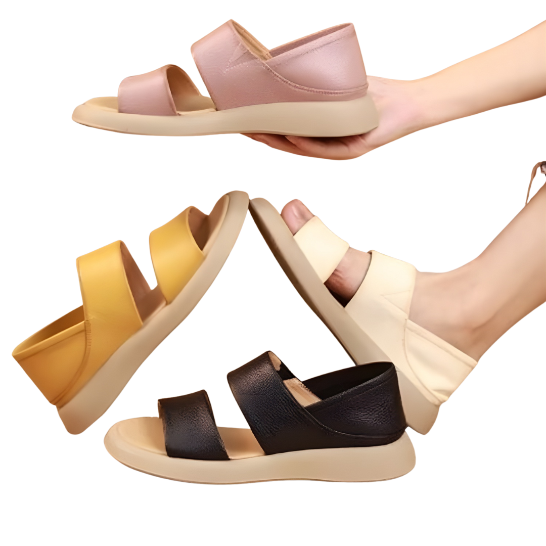 Damen Echtleder Sandalen | Rutschfeste Sohle & ergonomisches Design | Bequeme Slip-On Sommerschuhe