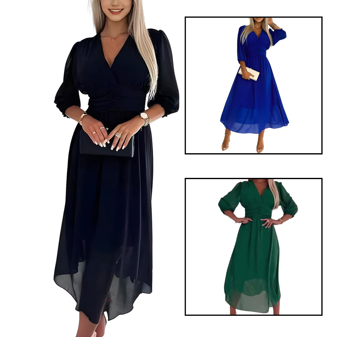 Damen Maxikleid | V-Ausschnitt & fließende A-Linie | Leichter Chiffon-Look