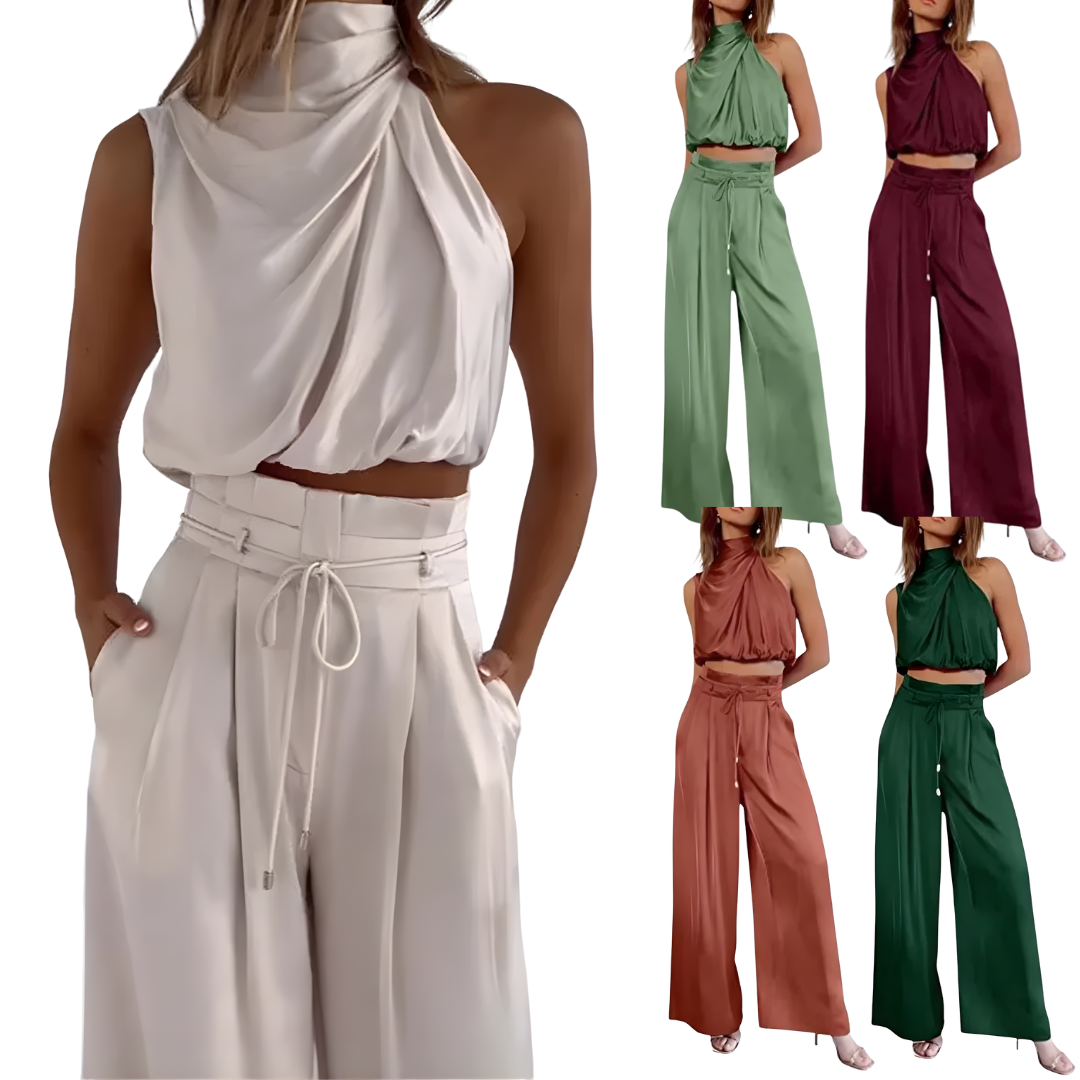 Damen Sommer Set | Ärmelloses Oberteil & Hose mit weitem Bein | Luftig & Elegant | Bonnie