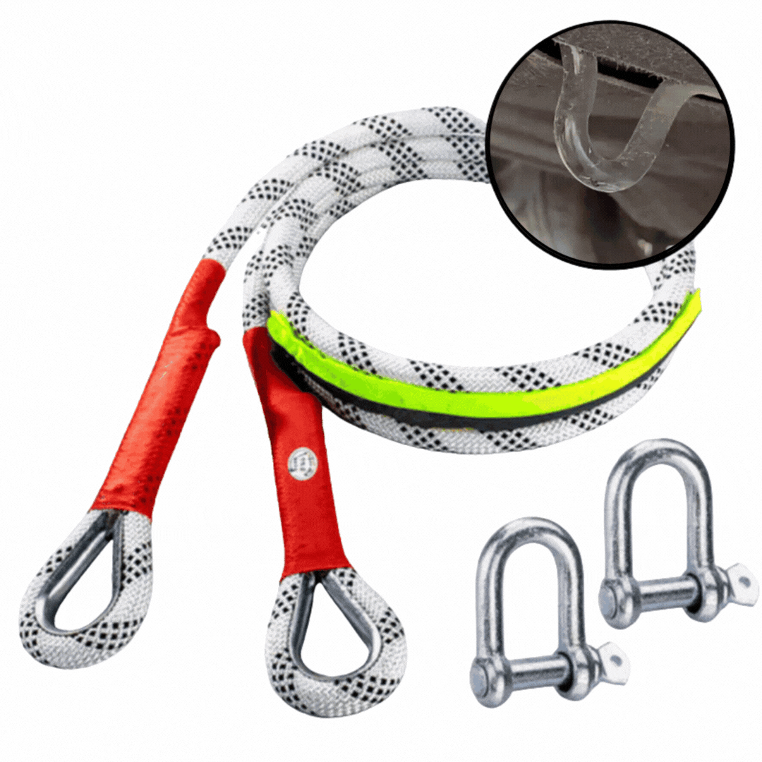 Abschleppseil mit Stahlhaken | Dehnbares Nylon-Seil 3000 kg Zugkraft | Für Auto, SUV & Offroad