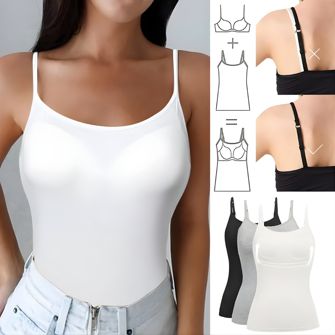 Damen Camisole Top mit integriertem BH | Verstellbare Träger | Atmungsaktiver Stoff & figurbetonter Sitz