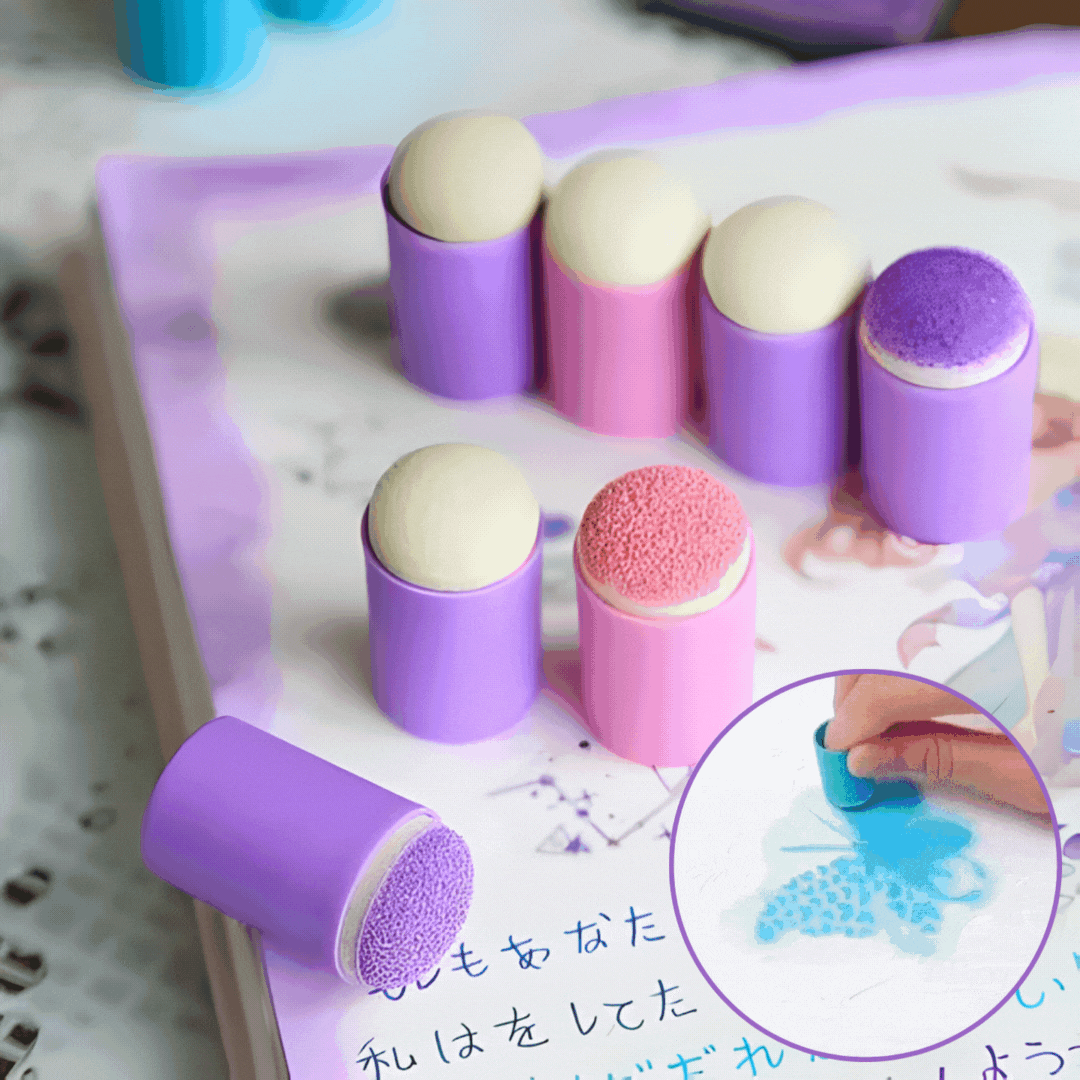 DIY Schwamm-Finger-Mal-Set | 20 Farben | Kinder Bastelset mit Schablonen & Stempelkissen