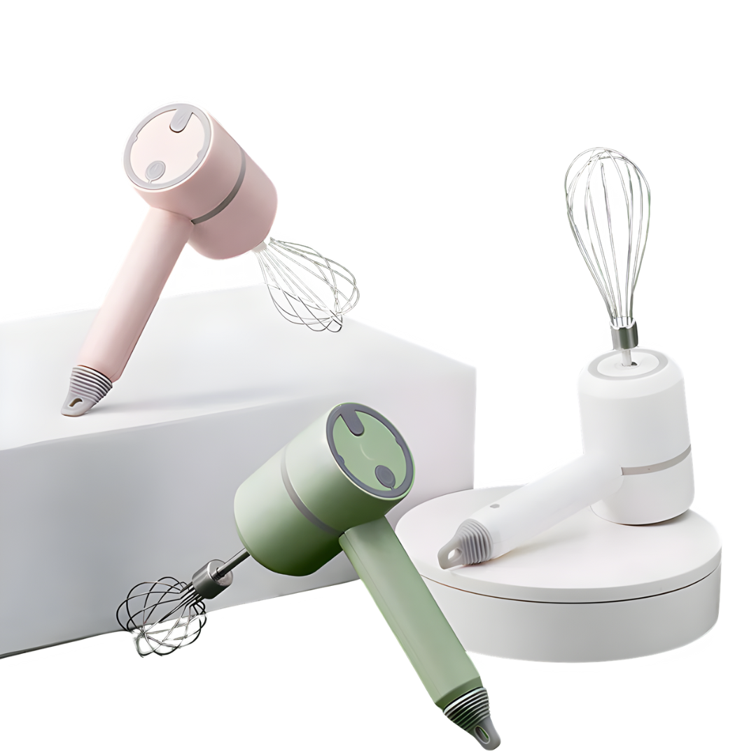 Kabelloser Handmixer | 3 Geschwindigkeiten | Wiederaufladbar | Edelstahlbesen