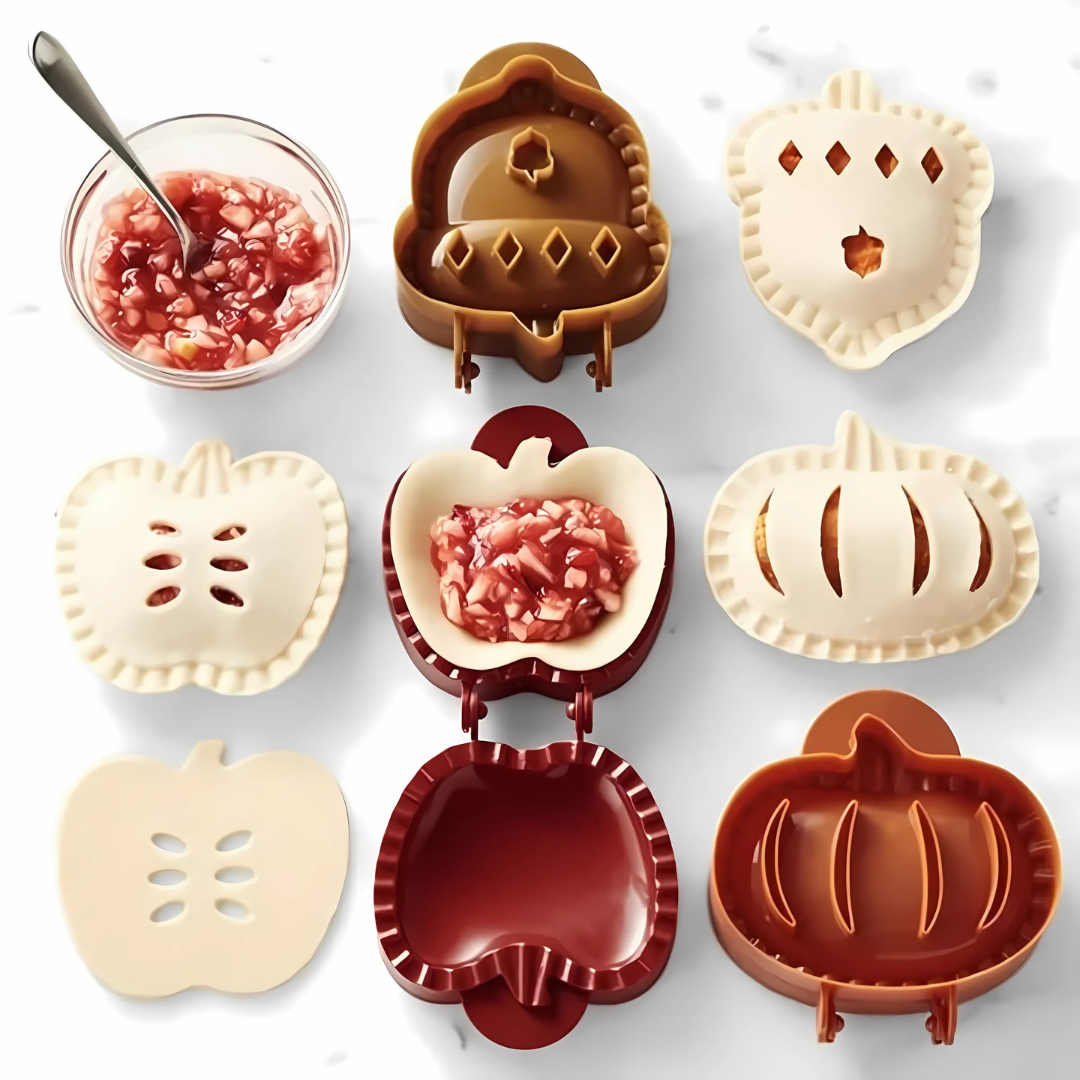 Halloween Gebäckpresse Set | 3 Formen Kürbis, Apfel & Eichel | Ausstecher & Teigpresse