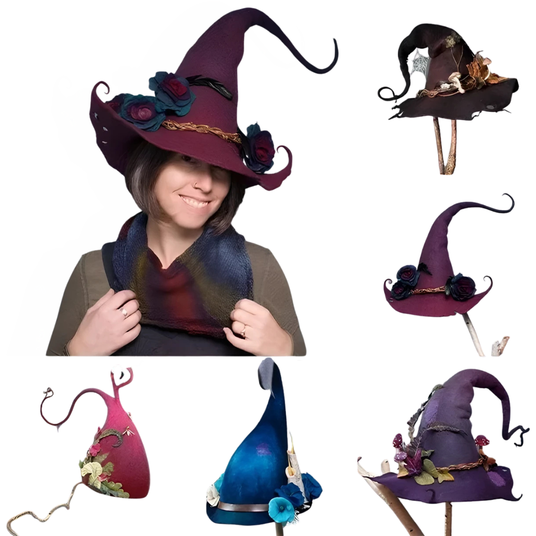 Unisex Hexenhut für Halloween | Handgefertigt aus weichen Naturfasern | Verstellbare Größe | Atmungsaktiv
