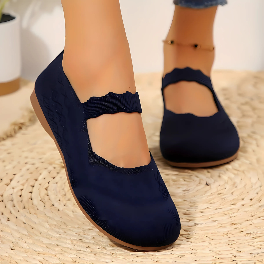 Damen Ballerinas | Mary Jane Design | Ultraweicher Stoff | Rutschfeste Sohle