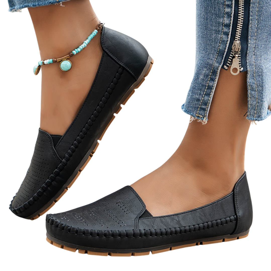 Damen Loafer | Elegant mit Retro Perforation | Bequem Slip-On