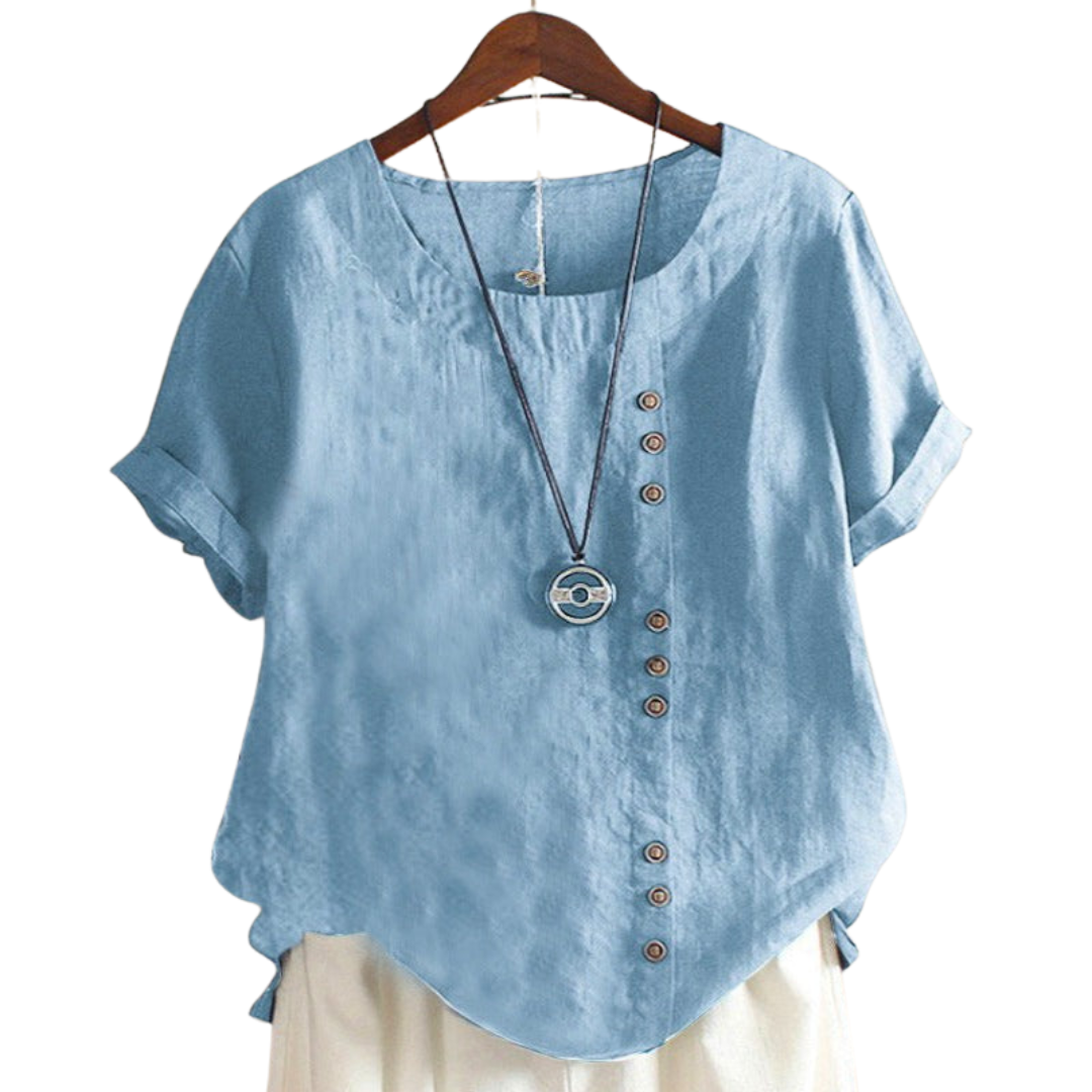 Damen Bluse | Kurzarm mit Rundhalsausschnitt | Klassisch & Elegant