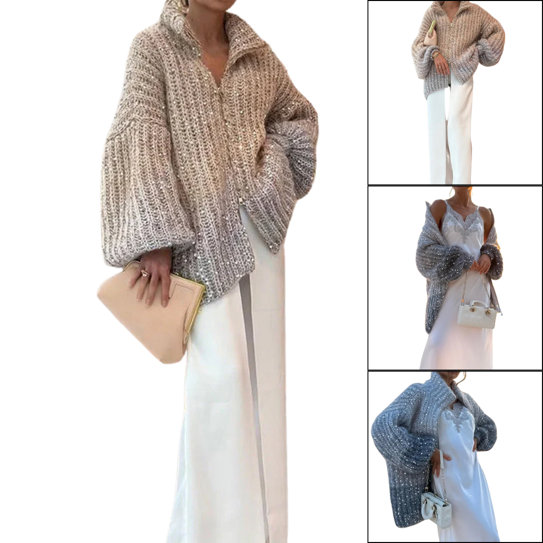 Damen Strickjacke mit Pailletten | Eleganter Glanz & Leichtes Gewebe | Einfarbig Cardigan für Alltag & besondere Anlässe