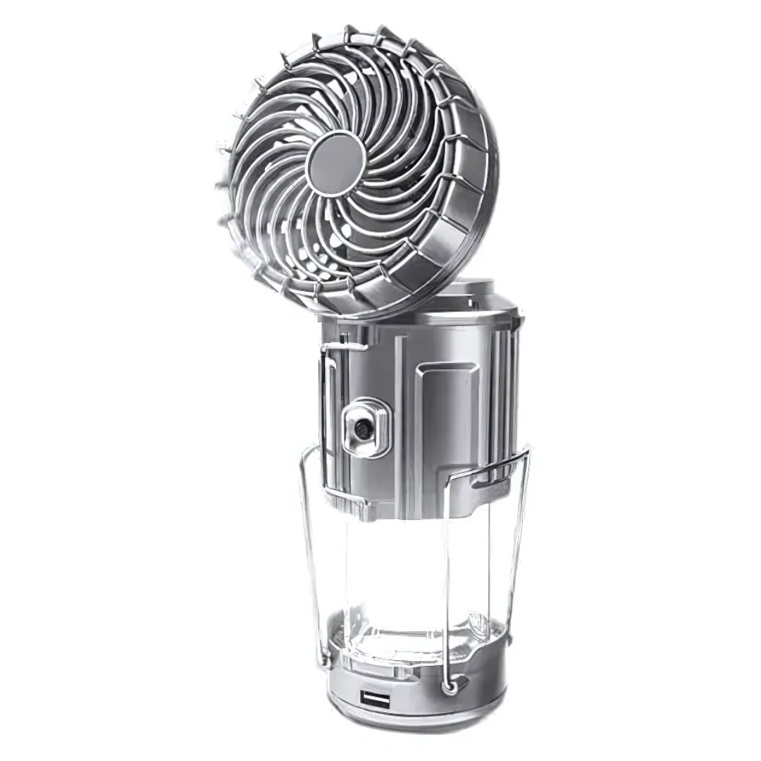 LED-Campinglaterne mit Ventilator | 6-in-1 Lampe, Taschenlampe & Powerbank | Solar & Akku, tragbar, IP44 wasserabweisend