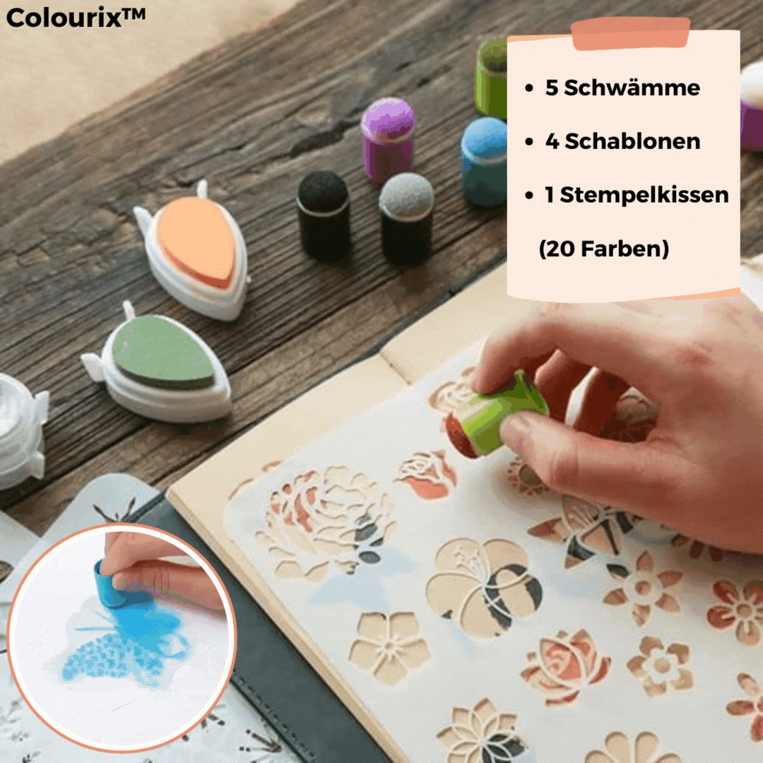 DIY Schwamm-Finger-Mal-Set | 20 Farben | Kinder Bastelset mit Schablonen & Stempelkissen