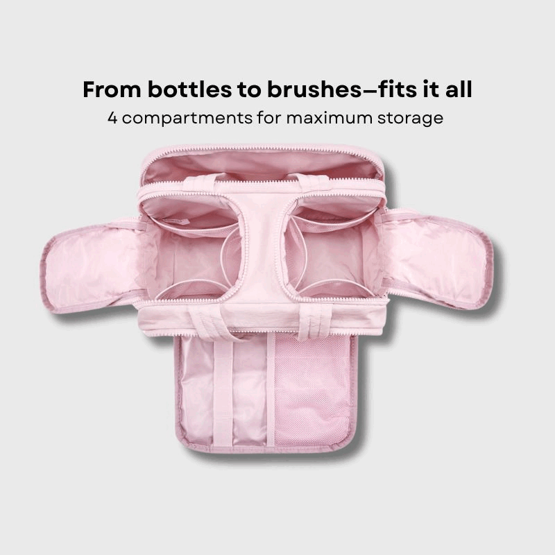 Damen Kulturtasche groß | Wasserdicht & Auslaufsicher | Leichtes Twill-Gewebe | 4 Fächer Reise-Organizer