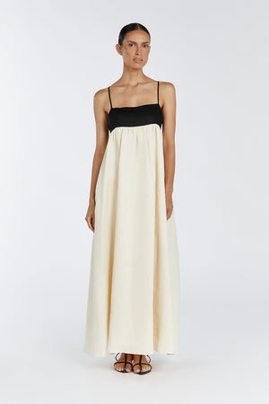 Ella Kleid für Damen | Maxilänge | Quadratischer Ausschnitt | Verstellbare Träger | Reines Leinen