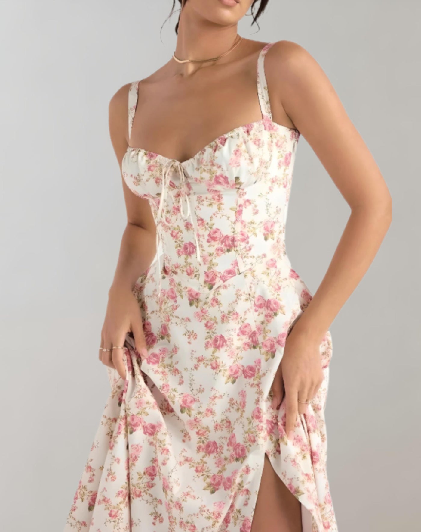 Midi-Kleid Mit Korsett Und Blumenmuster