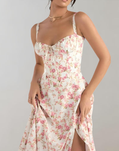 Midi-Kleid Mit Korsett Und Blumenmuster