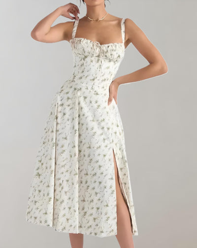 Midi-Kleid Mit Korsett Und Blumenmuster